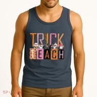 Trick or Teach Floral Groovy Halloween Teacher Retro Ghost Tank Top thumb 3