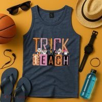 Trick or Teach Floral Groovy Halloween Teacher Retro Ghost Tank Top thumb 4