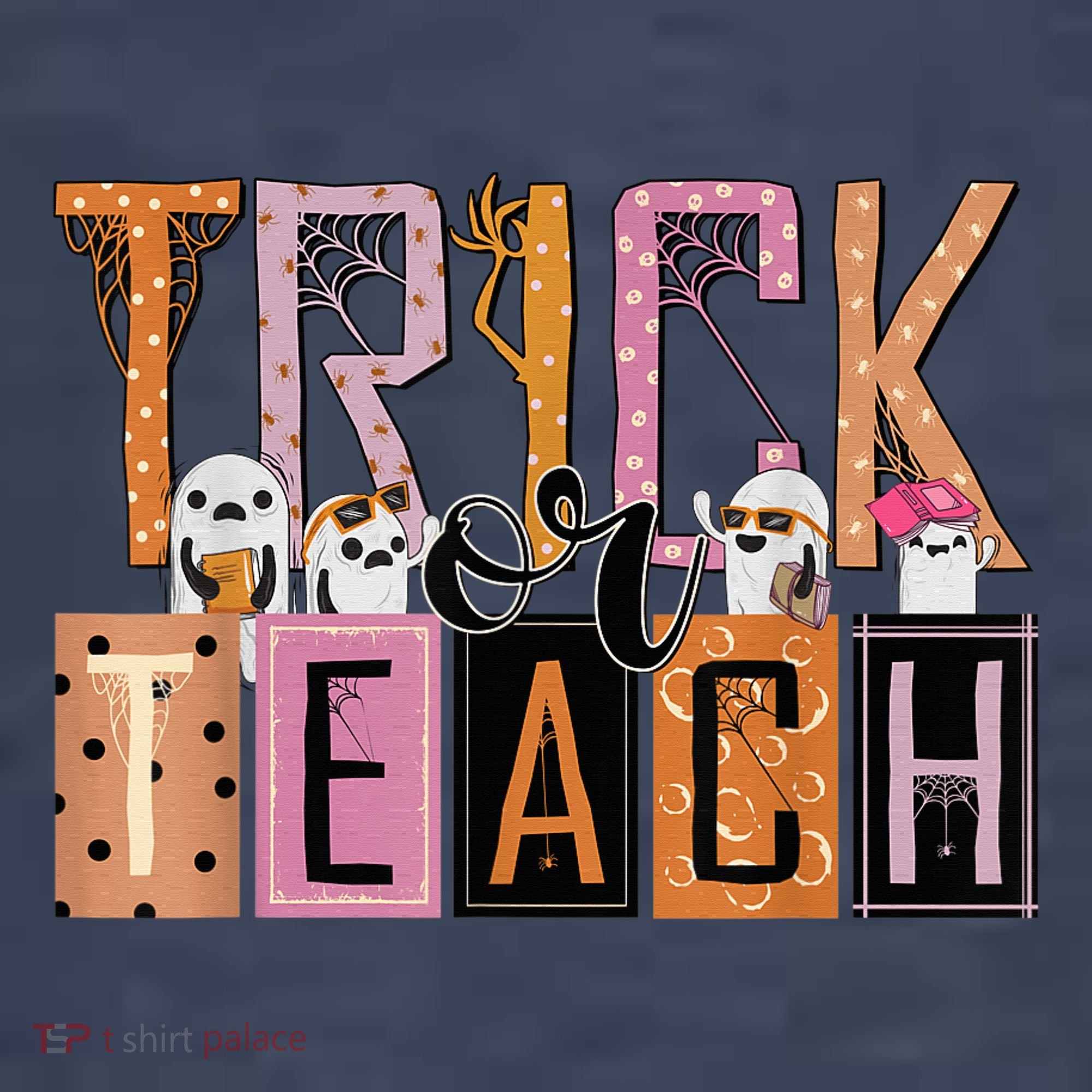 Trick or Teach Floral Groovy Halloween Teacher Retro Ghost Tank Top