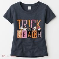 Trick or Teach Floral Groovy Halloween Teacher Retro Ghost Women's T-Shirt thumb 0