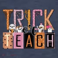 Trick or Teach Floral Groovy Halloween Teacher Retro Ghost Women's T-Shirt thumb 6