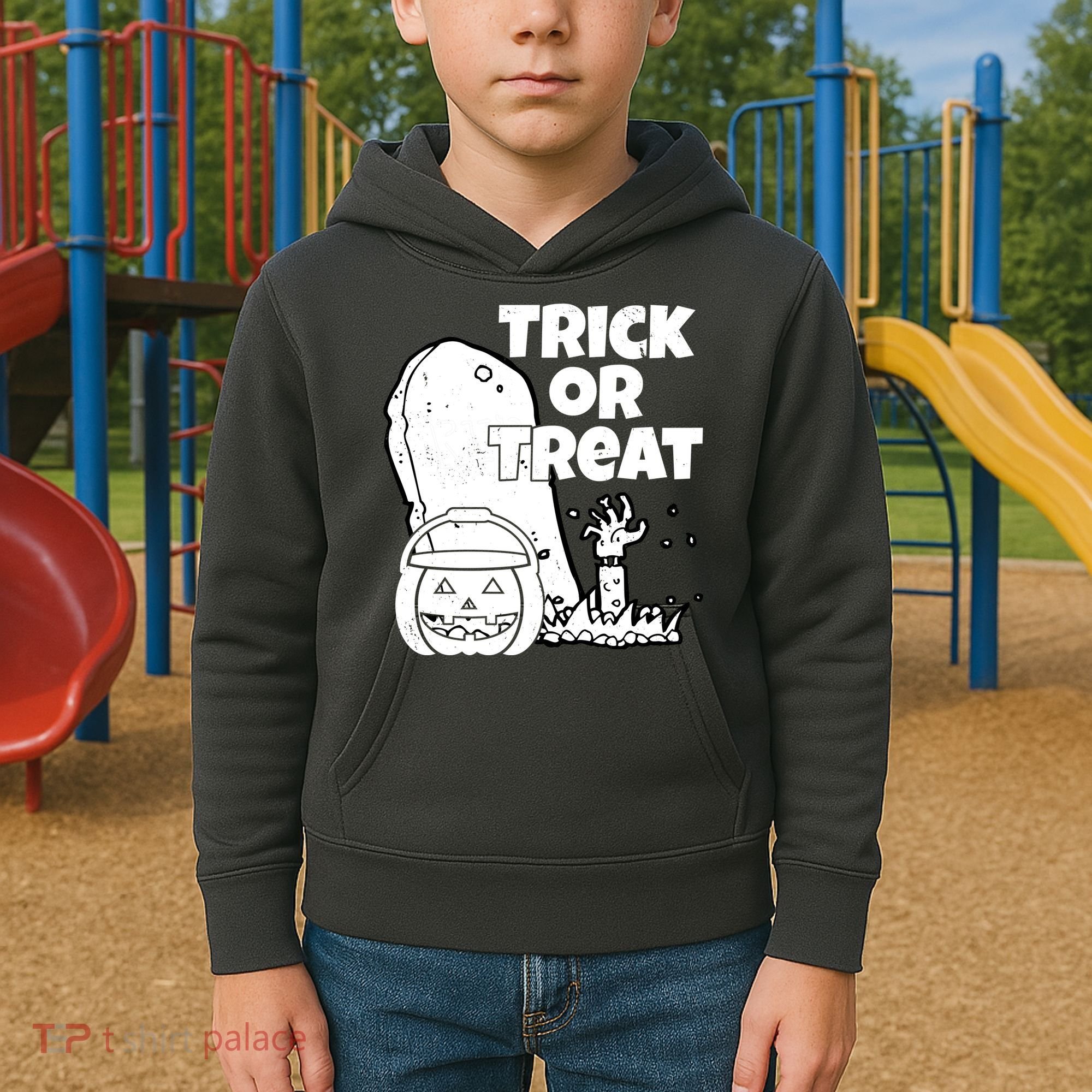 Trick Or Treat Halloween Spooky Graveyard Kids Hoodie