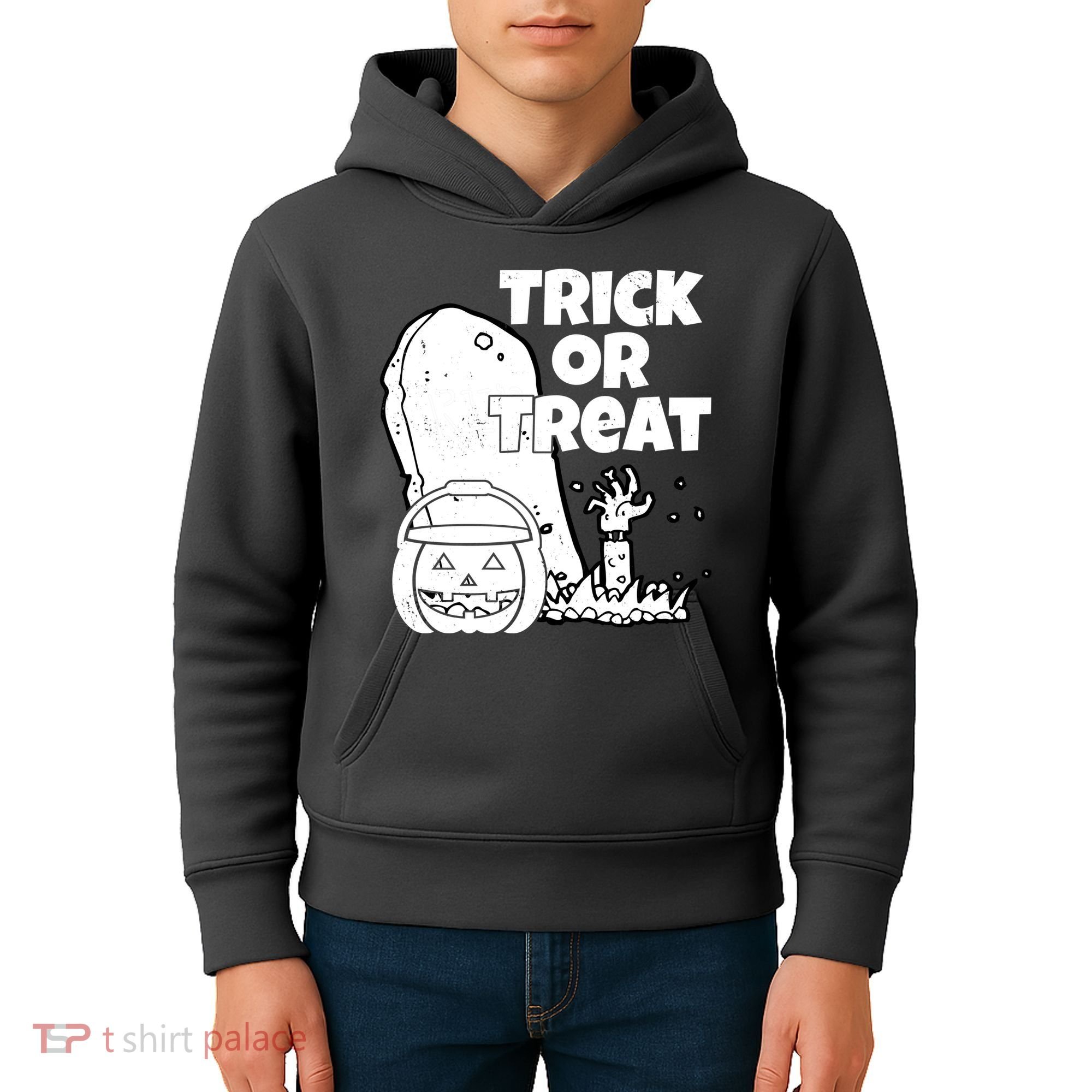 Trick Or Treat Halloween Spooky Graveyard Kids Hoodie