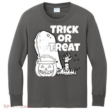 Trick Or Treat Halloween Spooky Graveyard Kids Long Sleeve Shirt