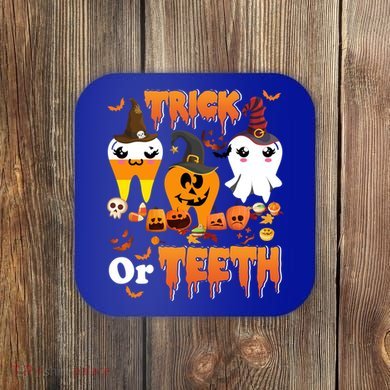 Trick Or Teeth Cute Witch Teeth Dental Dentist Halloween Gift Coaster