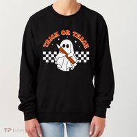 Trick Or Teach Groovy Teacher Halloween Retro Floral Ghost Women's Sweatshirt thumb 0
