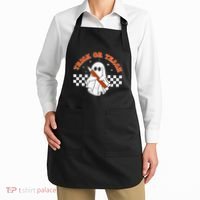 Trick Or Teach Groovy Teacher Halloween Retro Floral Ghost Apron thumb 2
