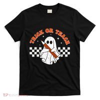 Trick Or Teach Groovy Teacher Halloween Retro Floral Ghost T-Shirt thumb 0