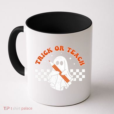 Trick Or Teach Groovy Teacher Halloween Retro Floral Ghost Coffee Mug