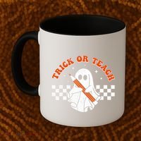 Trick Or Teach Groovy Teacher Halloween Retro Floral Ghost Coffee Mug thumb 2