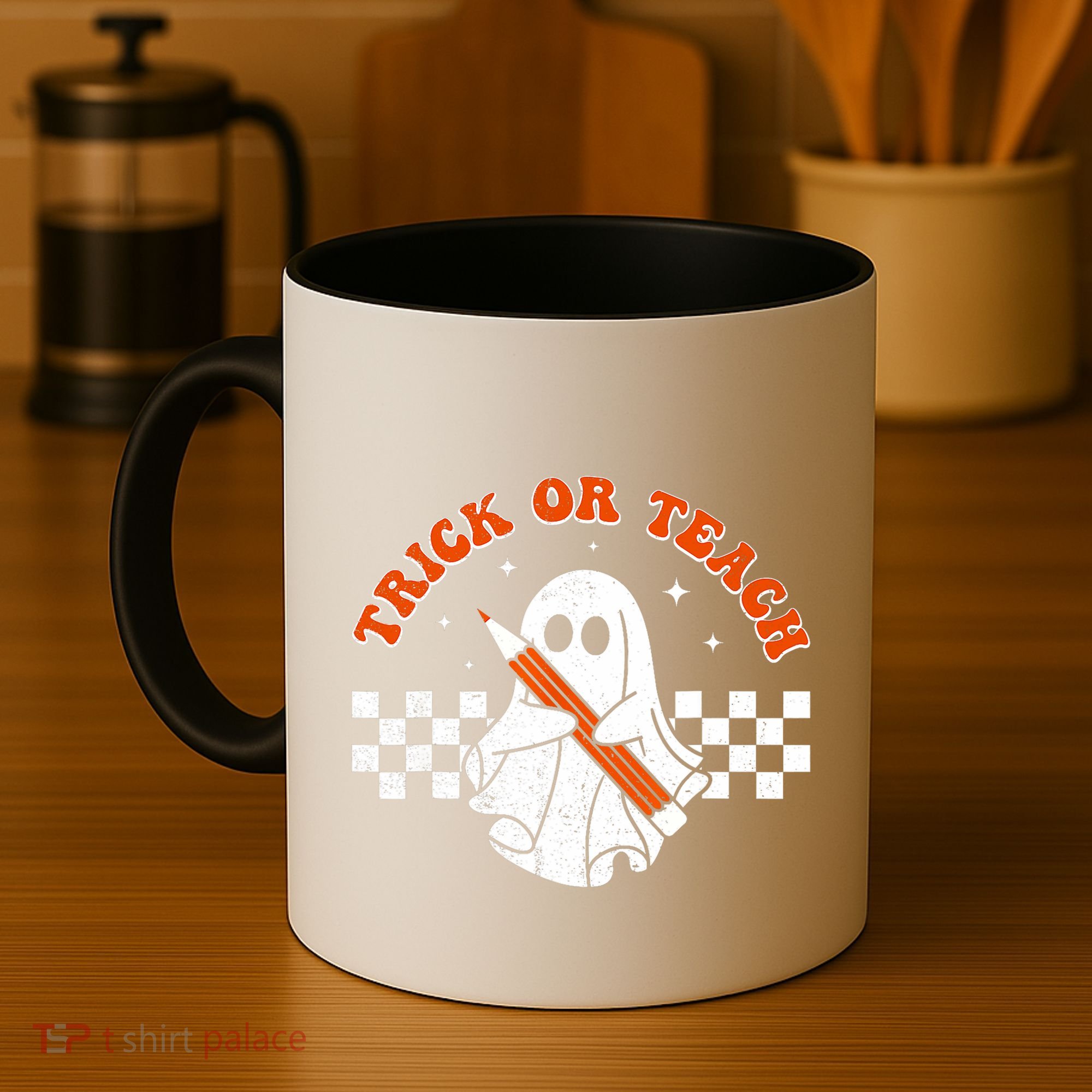 Trick Or Teach Groovy Teacher Halloween Retro Floral Ghost Coffee Mug