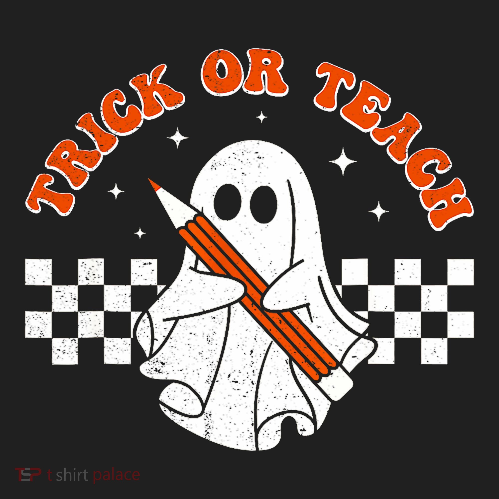 Trick Or Teach Groovy Teacher Halloween Retro Floral Ghost Beanie