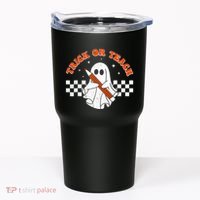 Trick Or Teach Groovy Teacher Halloween Retro Floral Ghost Tumbler thumb 0