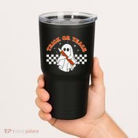 Trick Or Teach Groovy Teacher Halloween Retro Floral Ghost Tumbler thumb 2