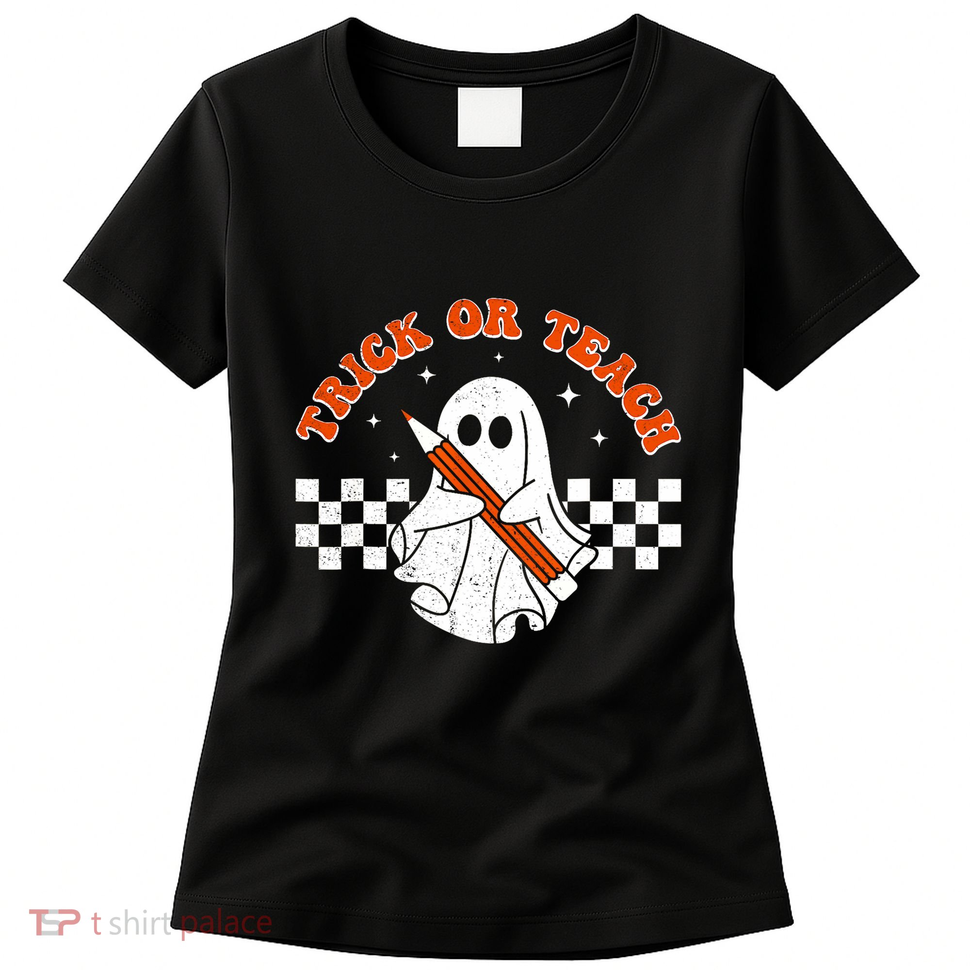 Trick Or Teach Groovy Teacher Halloween Retro Floral Ghost Women's T-Shirt