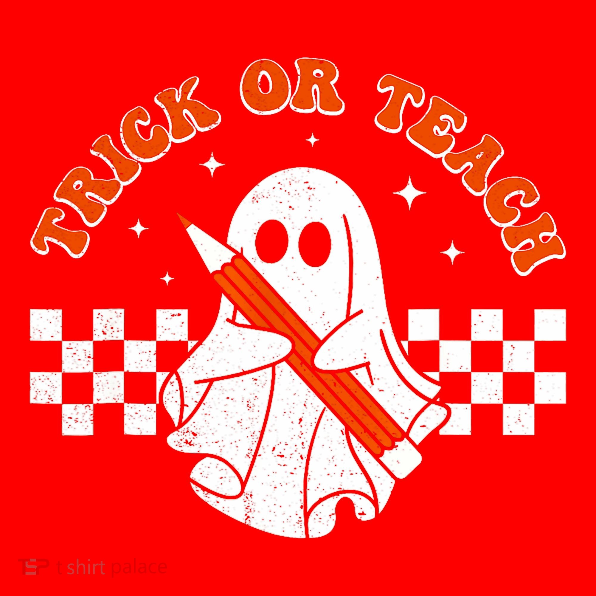 Trick Or Teach Groovy Teacher Halloween Retro Floral Ghost Santa Hat