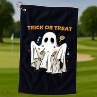 Trick Or Treat Candy Ghost Halloween Golf Towel thumb 1