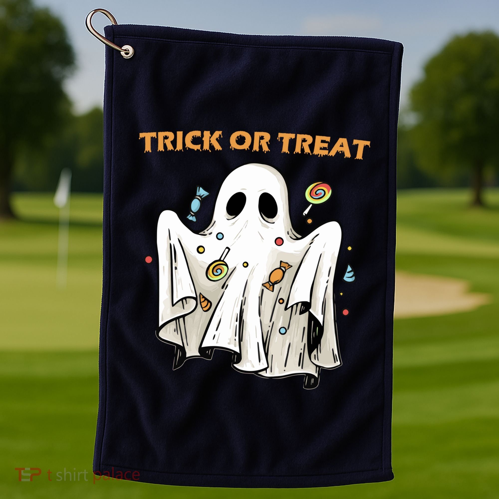 Trick Or Treat Candy Ghost Halloween Golf Towel