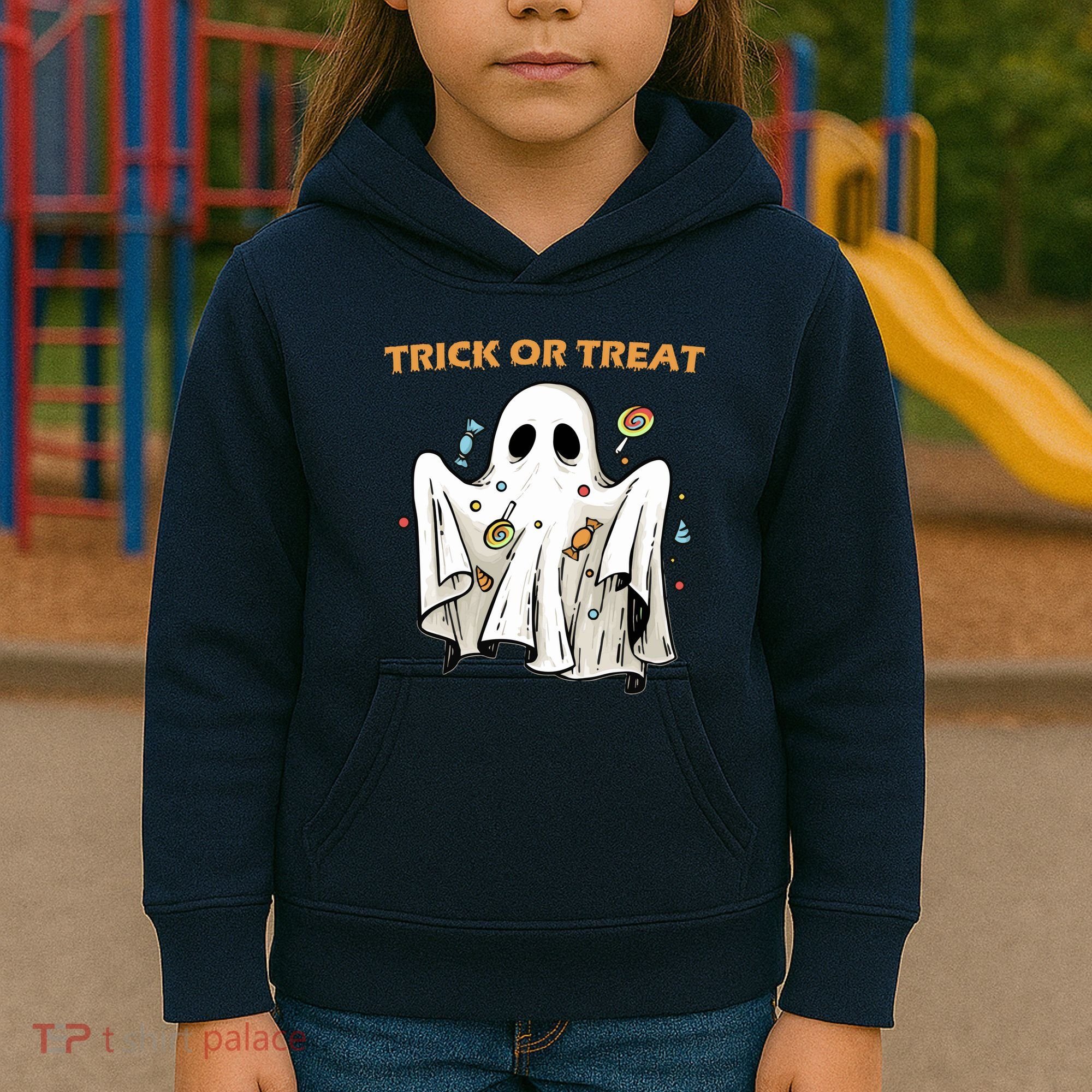 Trick Or Treat Candy Ghost Halloween Kids Hoodie