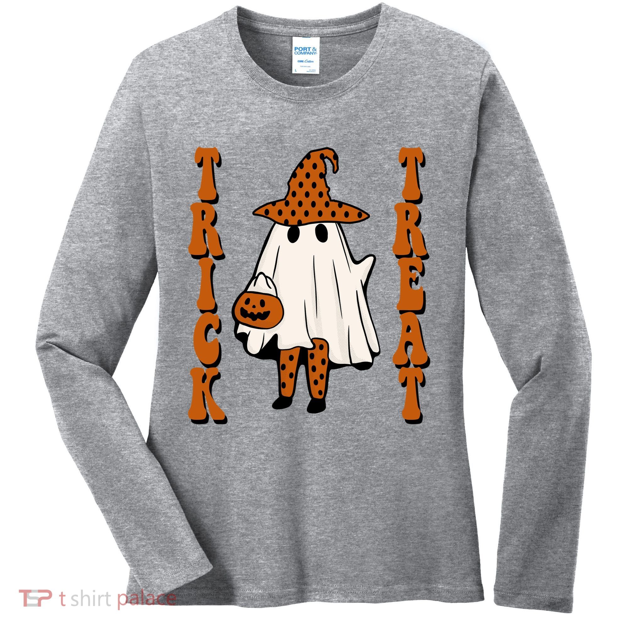 Trick Or Treat Festive Halloween Ghost Women's Long Sleeve Shirt