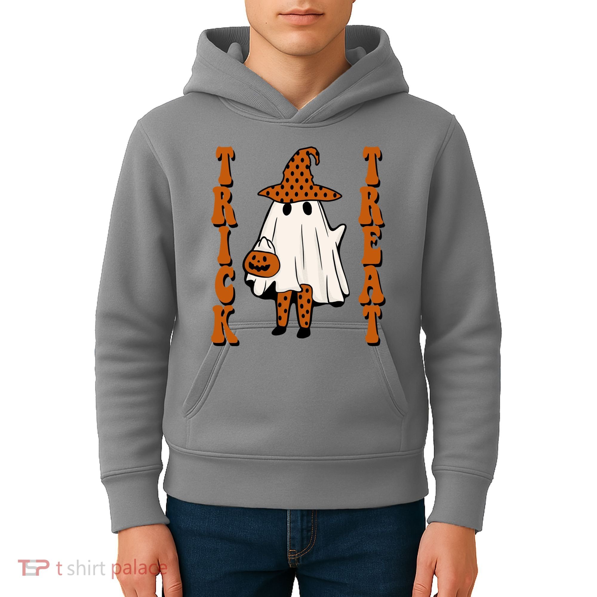 Trick Or Treat Festive Halloween Ghost Kids Hoodie