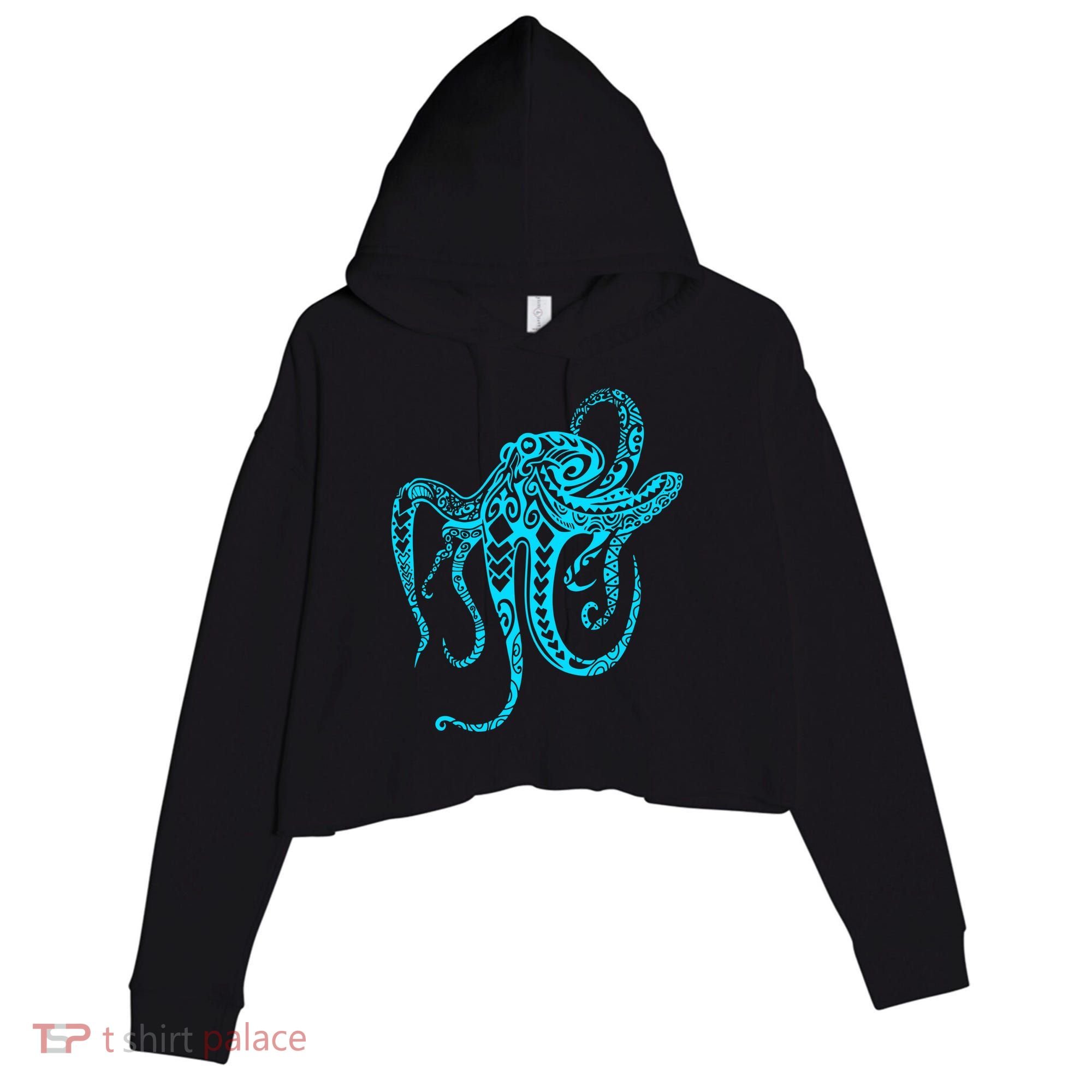 Tribal Octopus Crop Fleece Hoodie