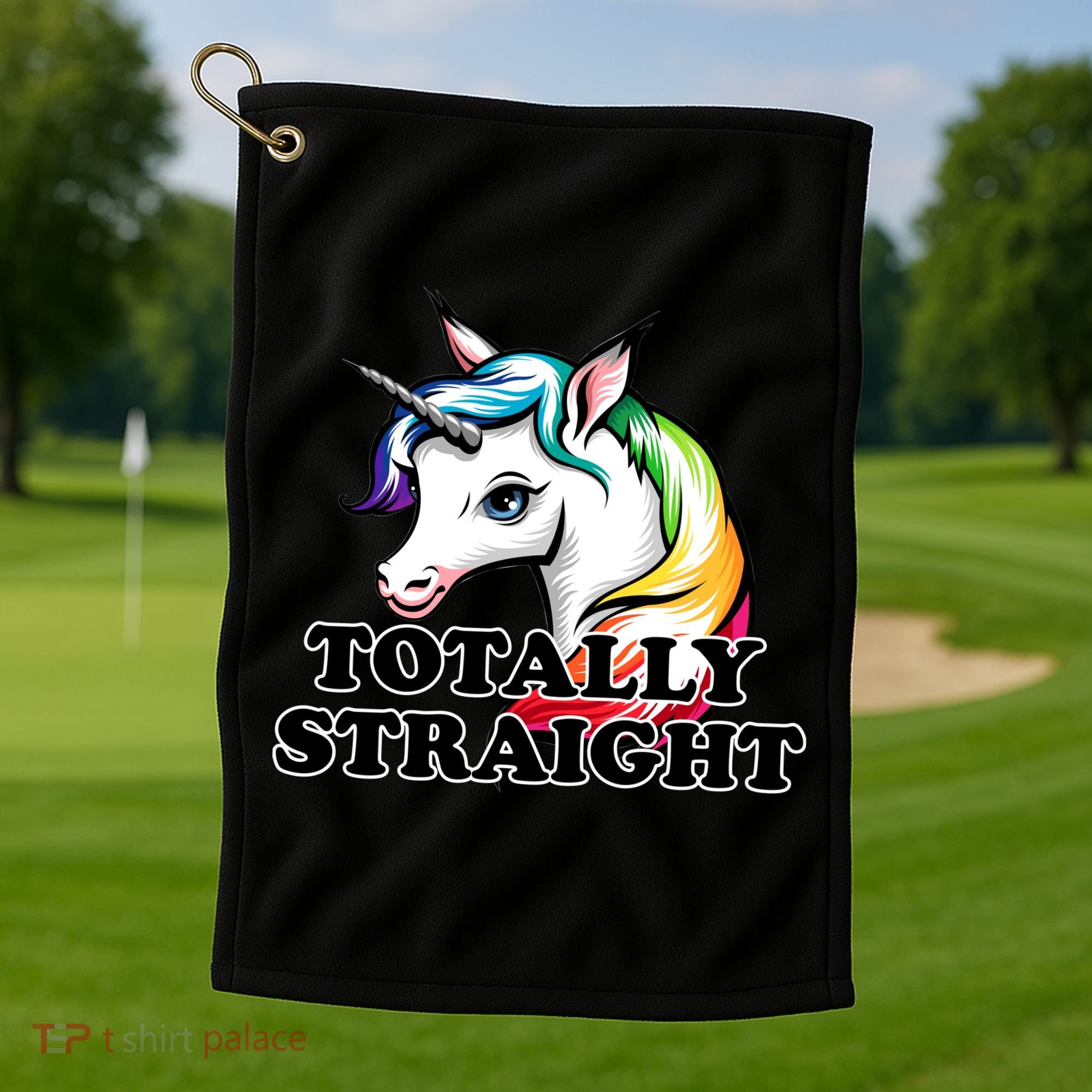 Totally Straight Unicorn Rainbow Golf Towel