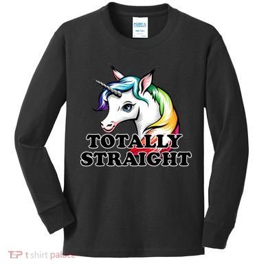 Totally Straight Unicorn Rainbow Kids Long Sleeve Shirt