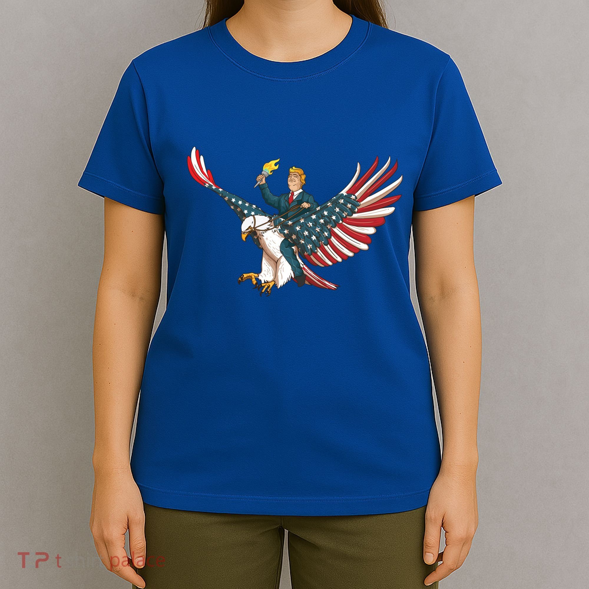 Trump On Usa Eagle Cute Us 4th Of July Funny American Gift Meaningful Gift T-Shirt