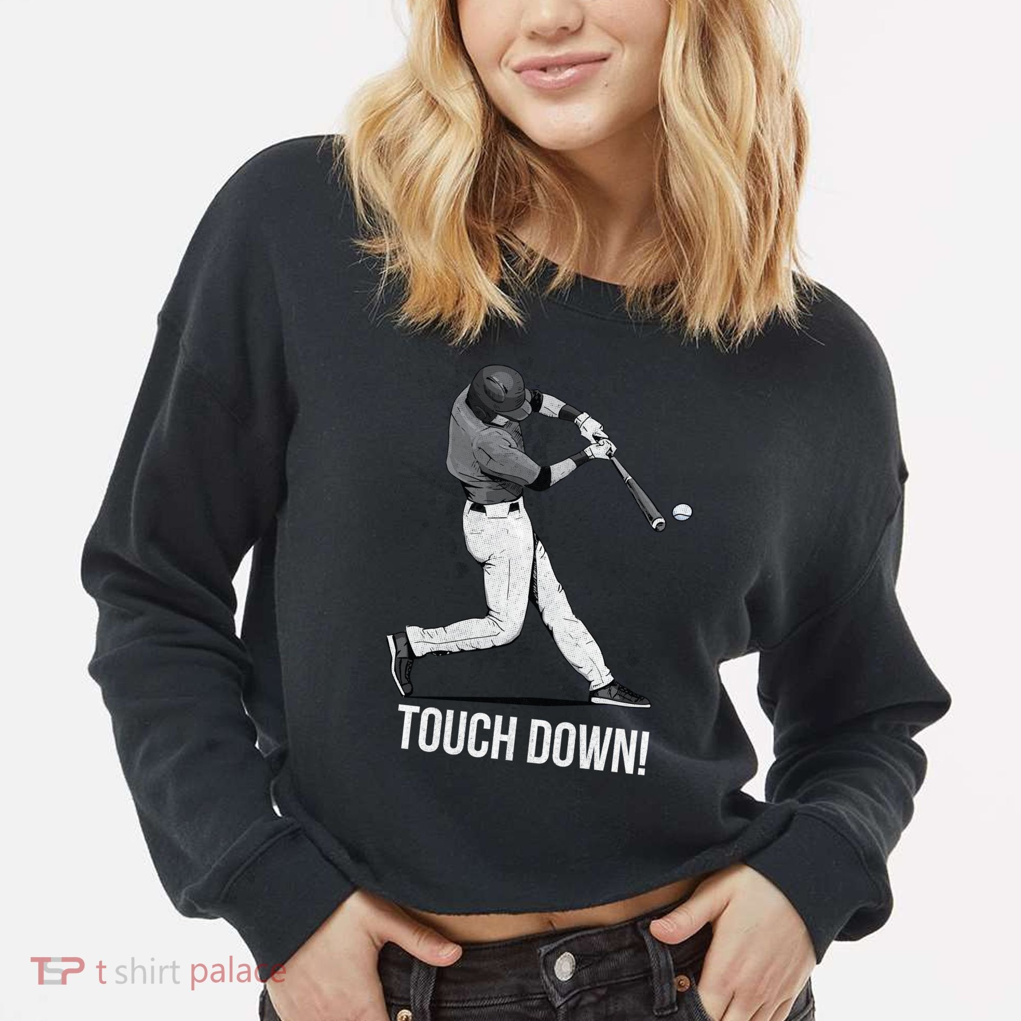 Touch Down Baseball Home Run Cropped Pullover Crew