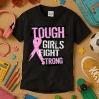Tough Girls Fight Strong Breast Cancer Kids T-Shirt thumb 3