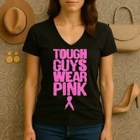 Tough Guys Wear Pink Breast Cancer Awareness Women's V-Neck T-Shirt thumb 3
