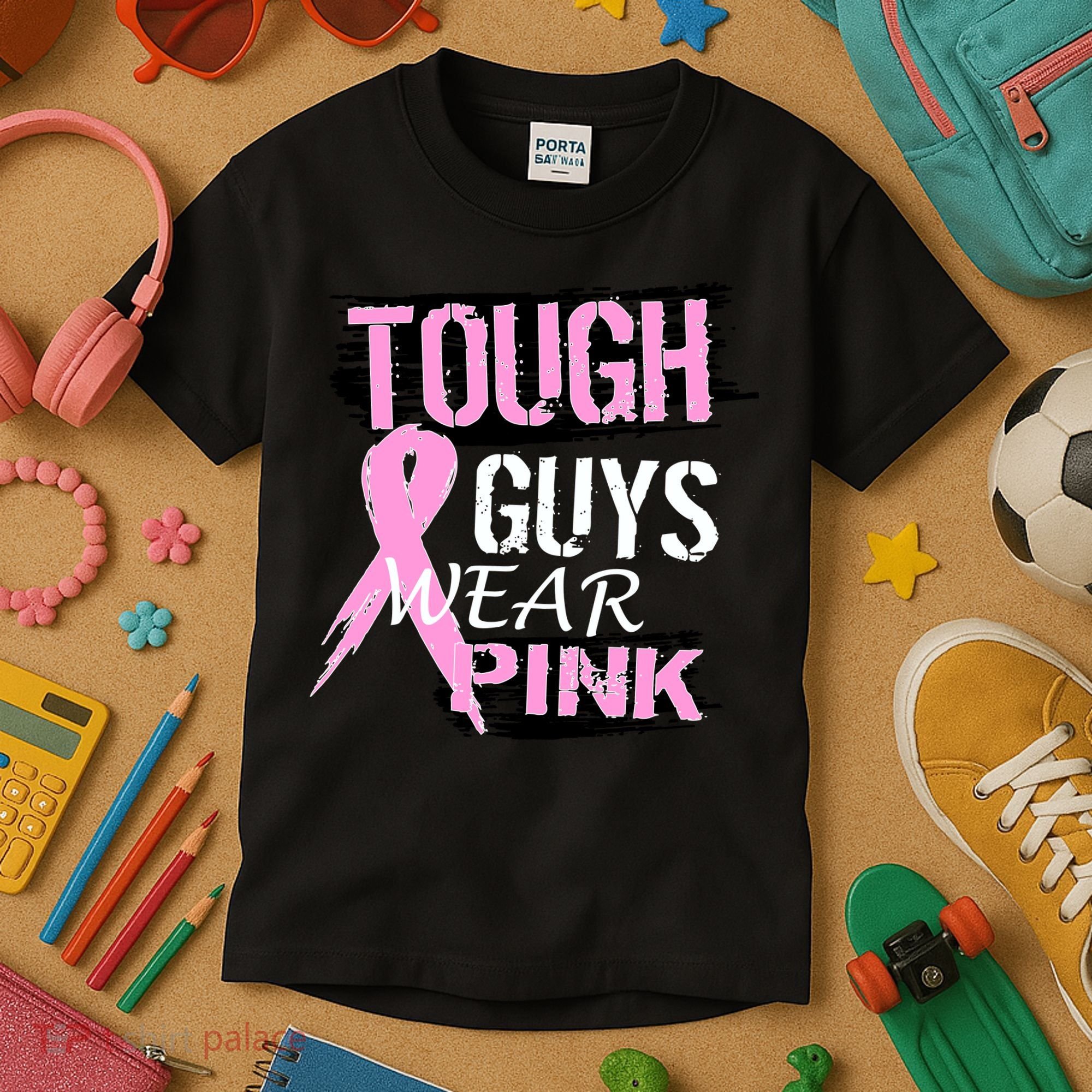 Tough Guys Wear Pink Cancer Kids T-Shirt