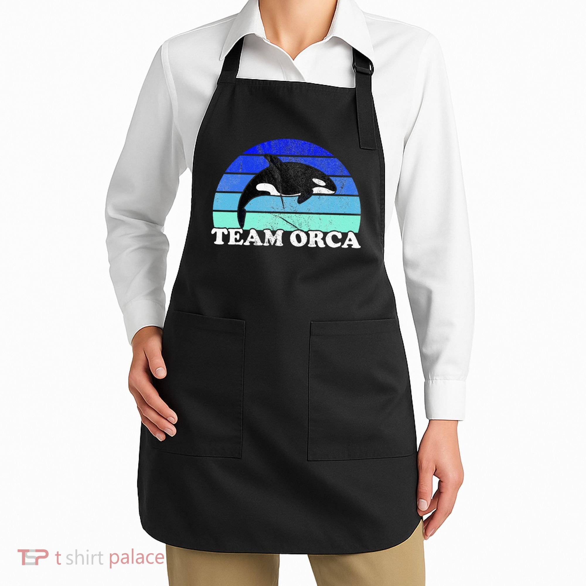 Team Orca Whale Orcas Sea Ocean Retro Sunset Apron