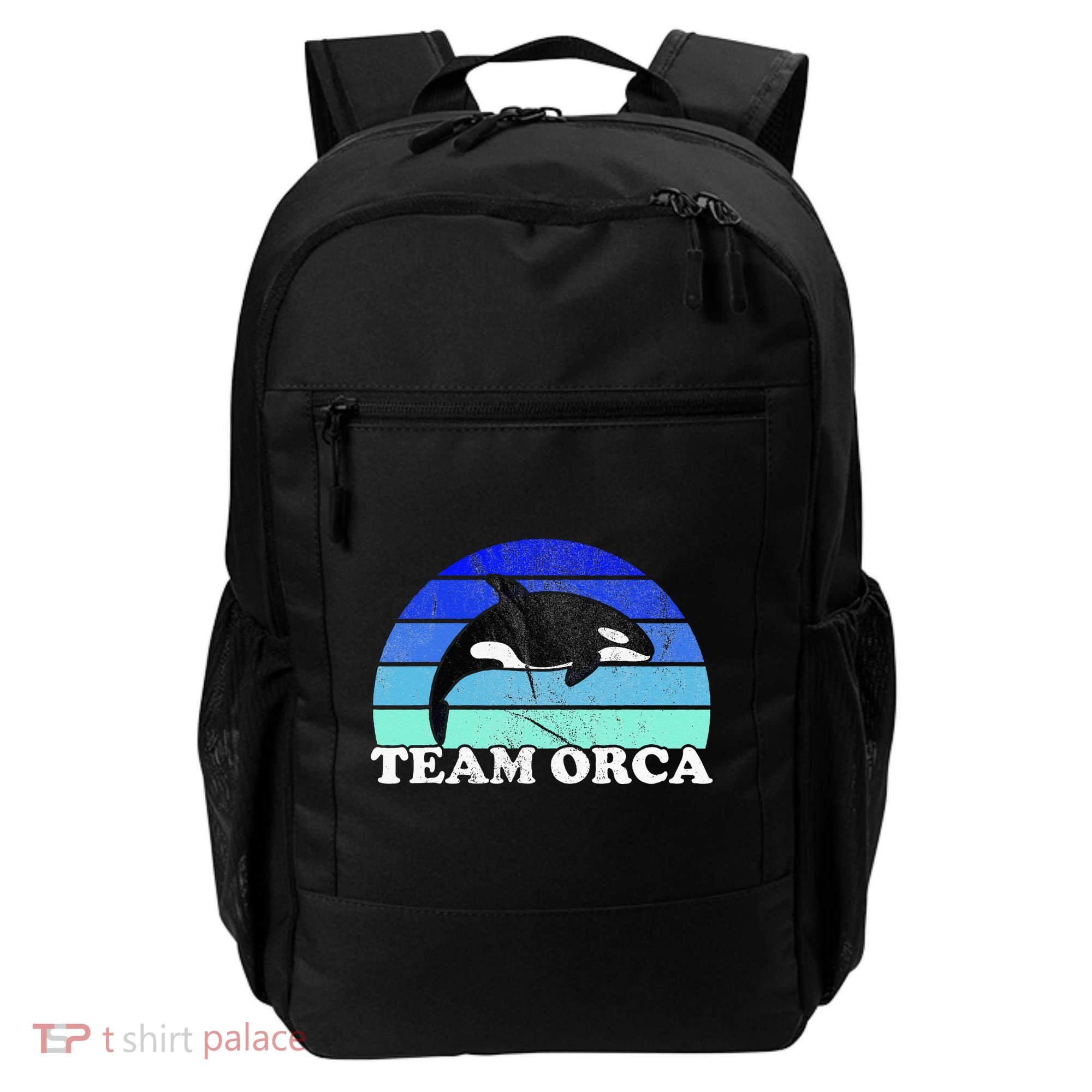 Team Orca Whale Orcas Sea Ocean Retro Sunset Backpack