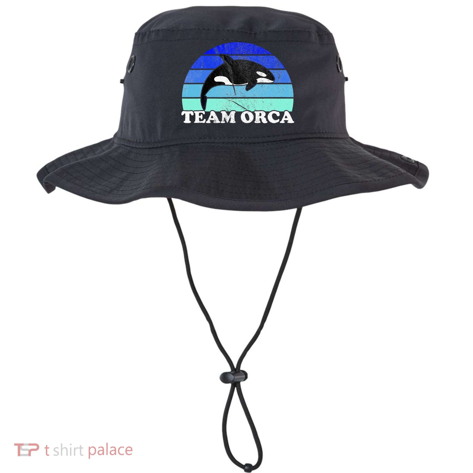 Team Orca Whale Orcas Sea Ocean Retro Sunset Bucket Hat