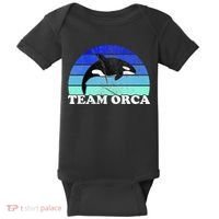 Team Orca Whale Orcas Sea Ocean Retro Sunset Baby Bodysuit thumb 0