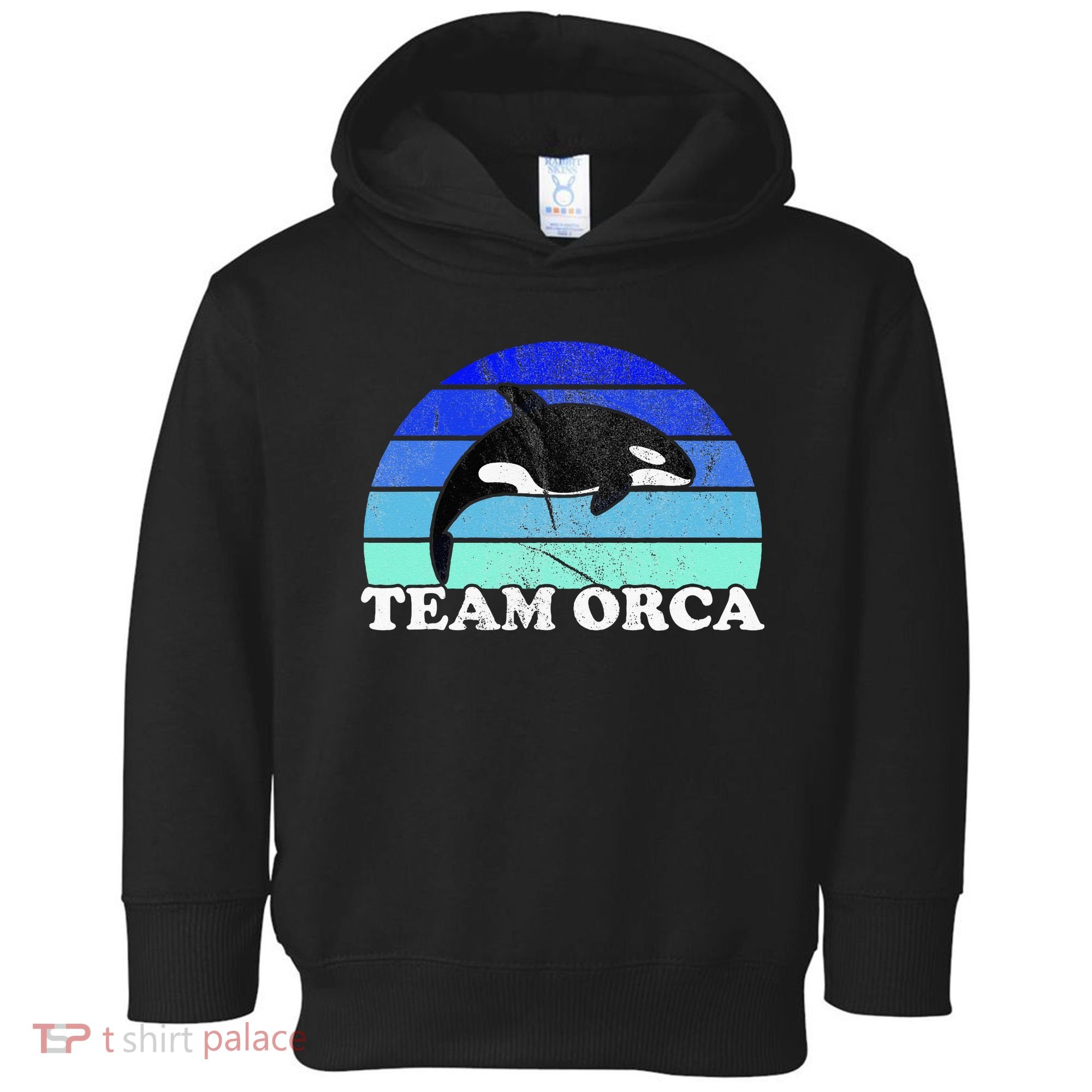 Team Orca Whale Orcas Sea Ocean Retro Sunset Toddler Hoodie