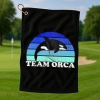 Team Orca Whale Orcas Sea Ocean Retro Sunset Golf Towel thumb 1