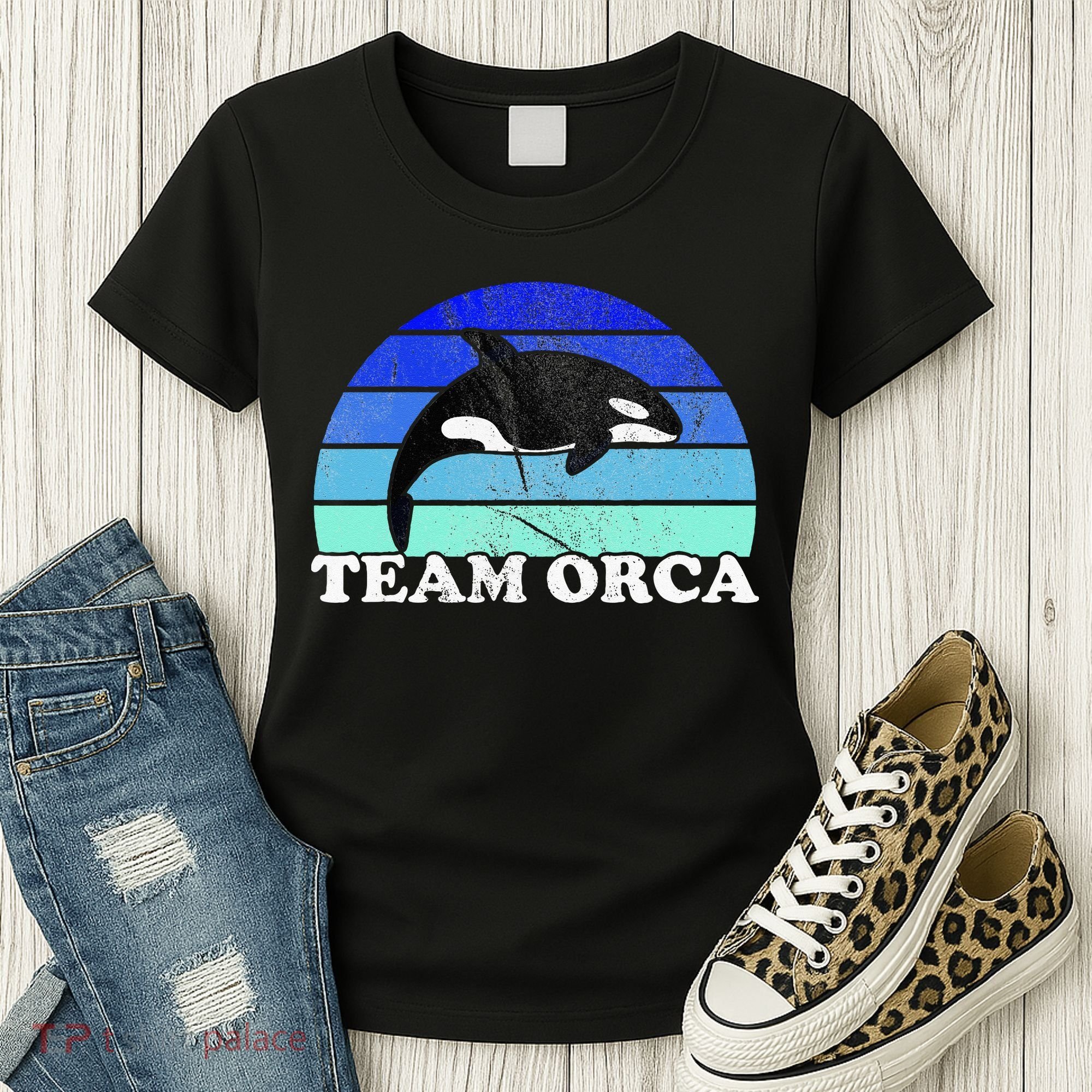 Team Orca Whale Orcas Sea Ocean Retro Sunset Women's T-Shirt