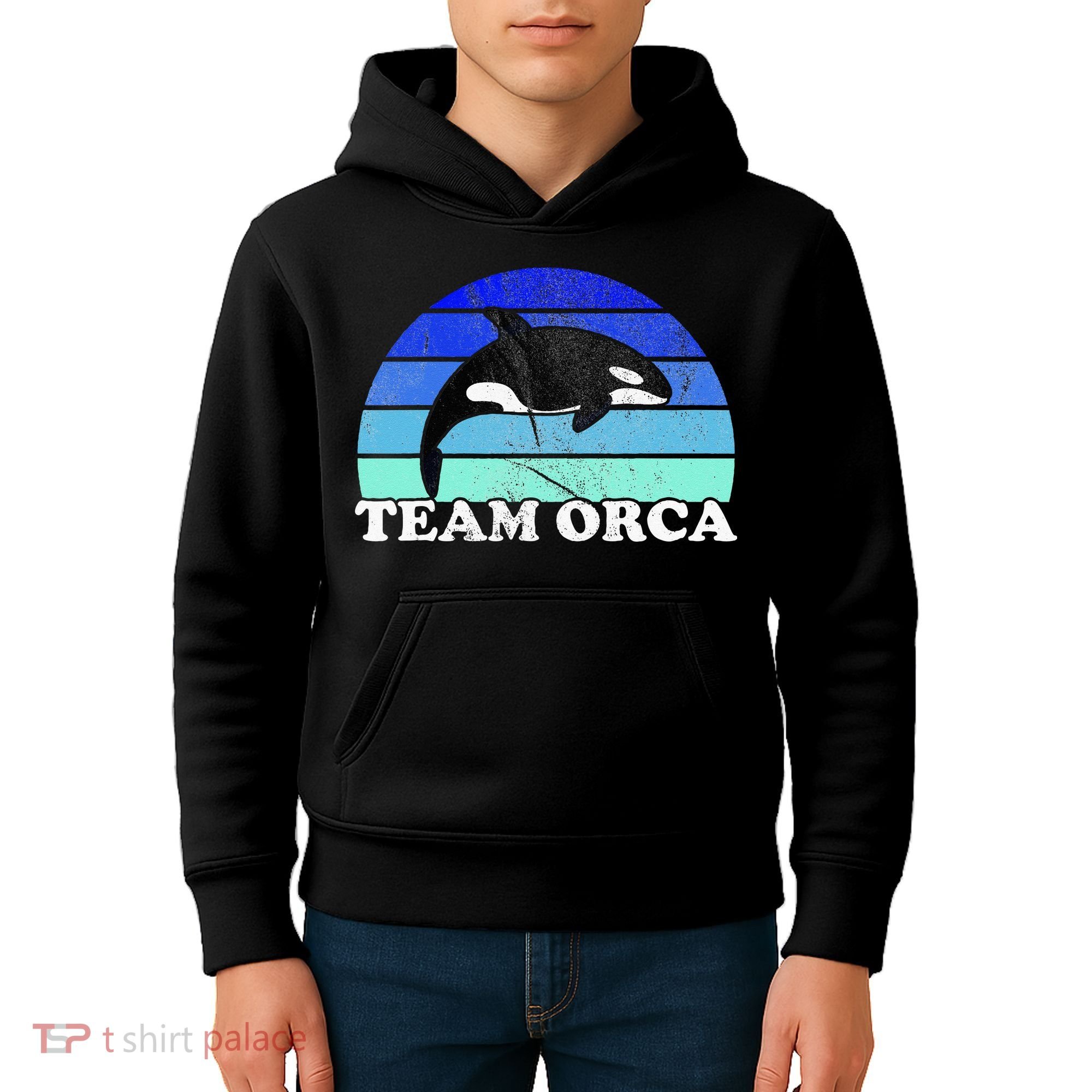 Team Orca Whale Orcas Sea Ocean Retro Sunset Kids Hoodie