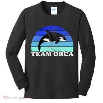 Team Orca Whale Orcas Sea Ocean Retro Sunset Kids Long Sleeve Shirt