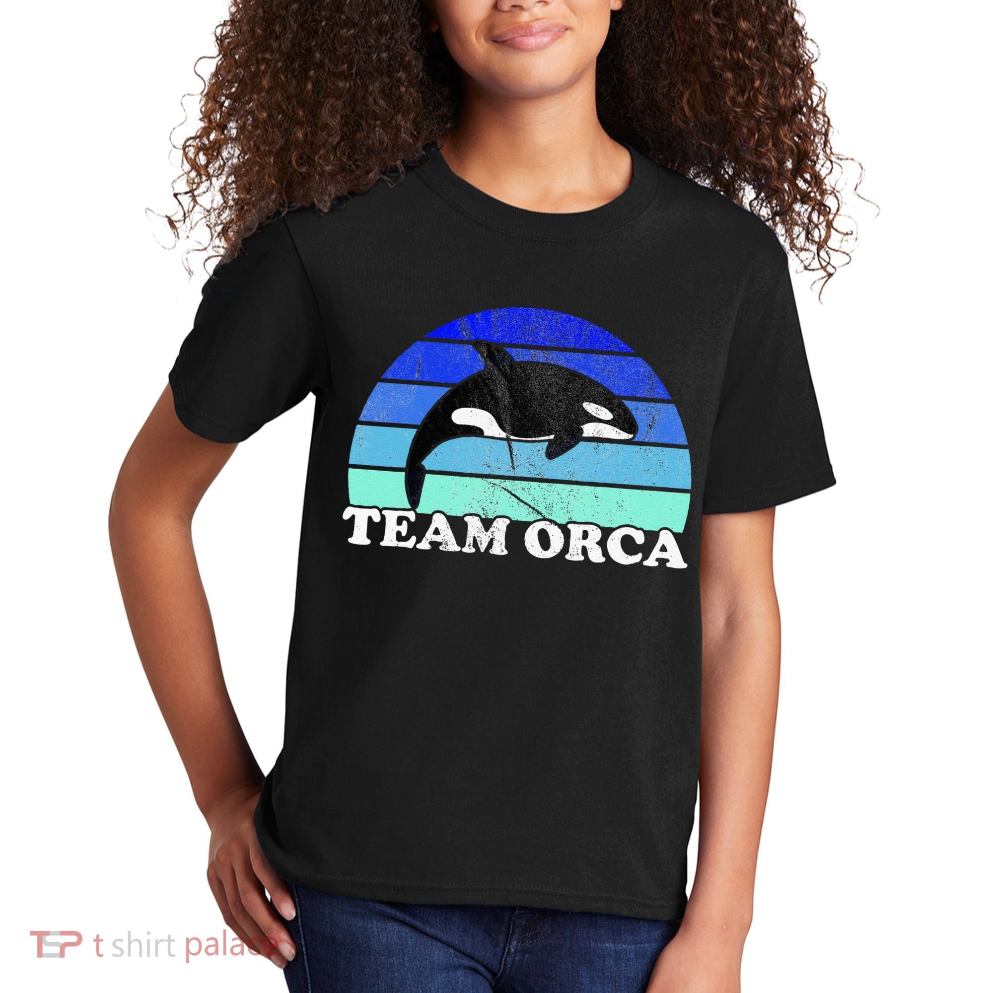 Team Orca Whale Orcas Sea Ocean Retro Sunset Kids T-Shirt
