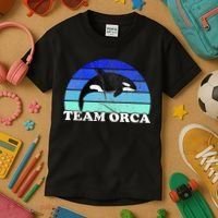 Team Orca Whale Orcas Sea Ocean Retro Sunset Kids T-Shirt thumb 3