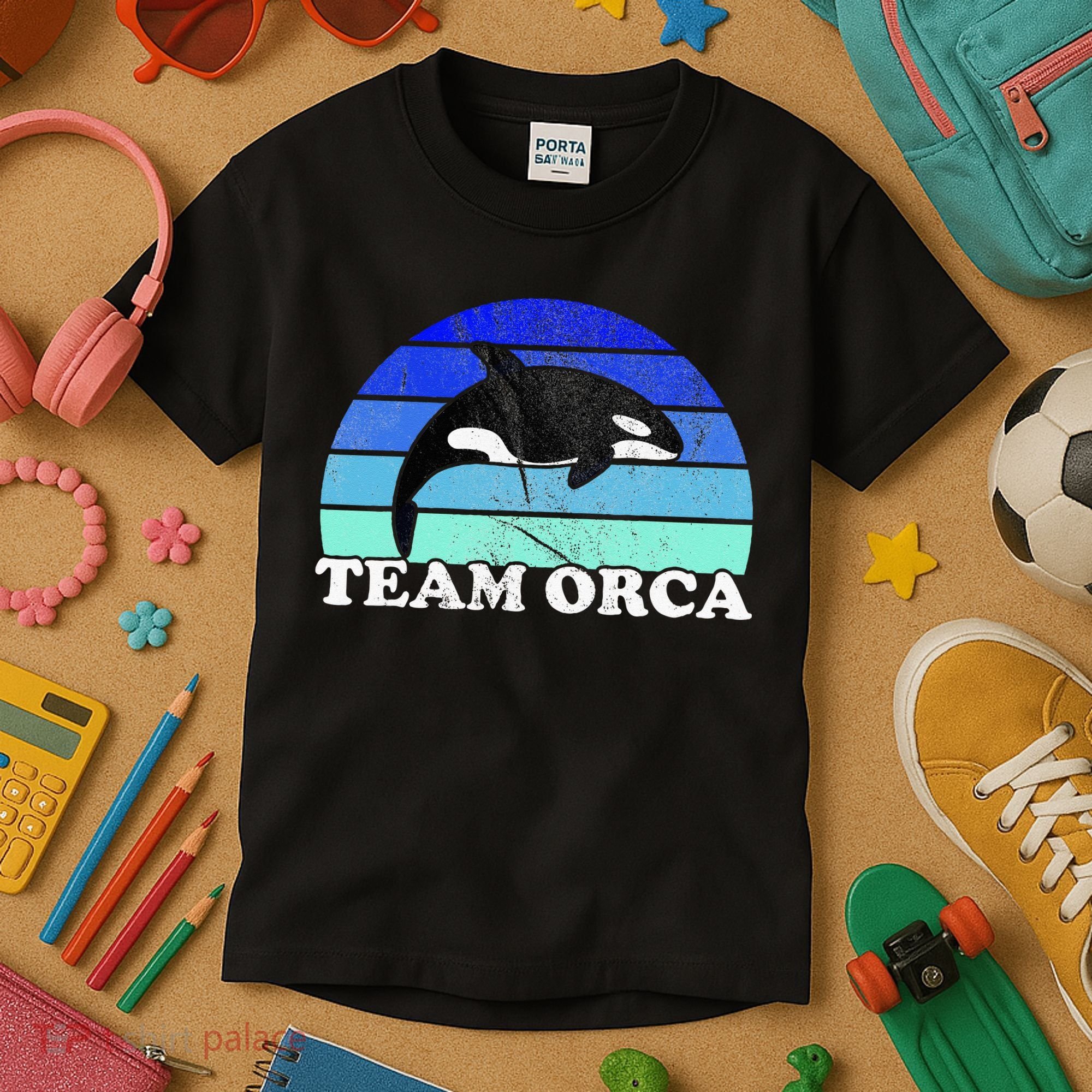 Team Orca Whale Orcas Sea Ocean Retro Sunset Kids T-Shirt