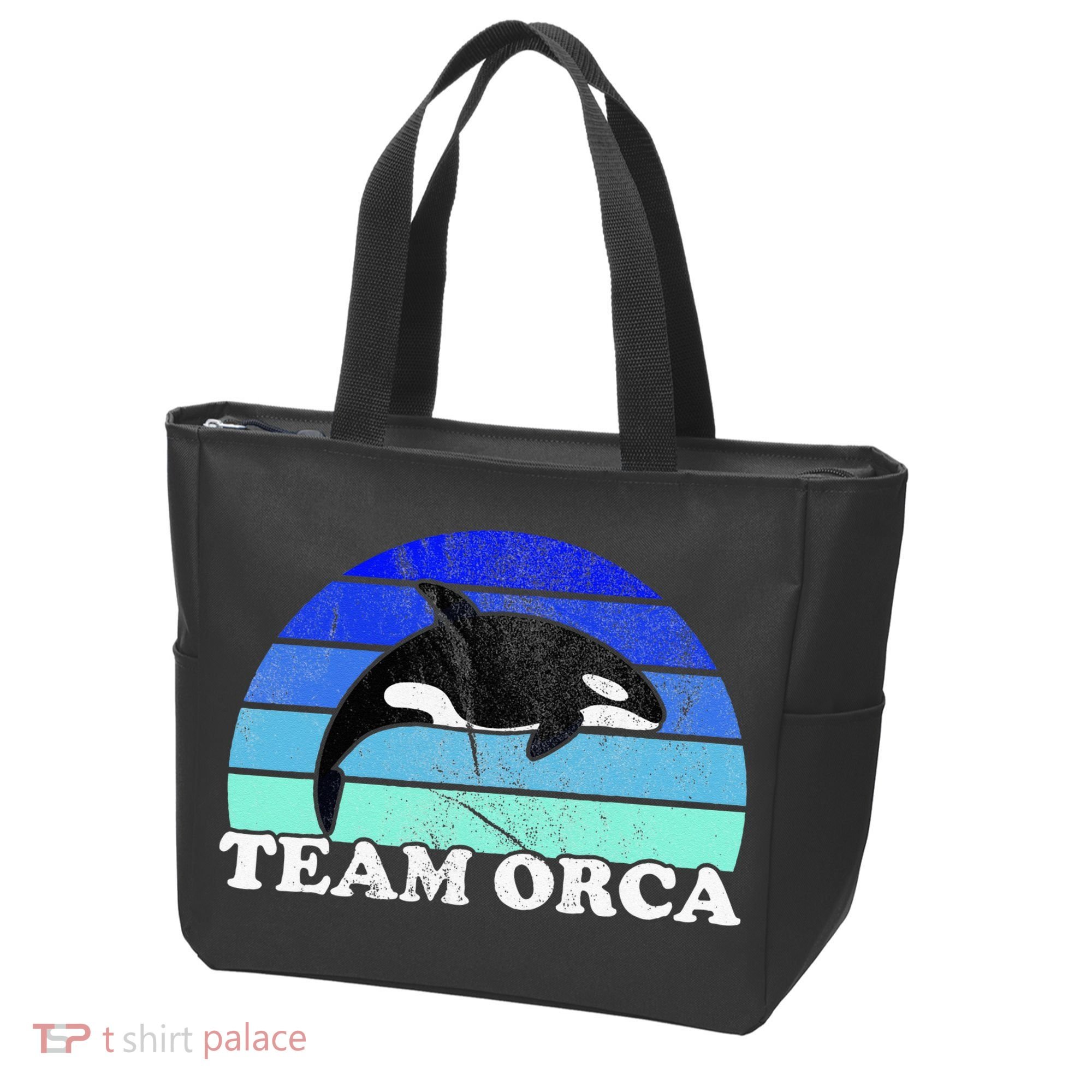 Team Orca Whale Orcas Sea Ocean Retro Sunset Tote Bag