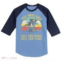 The Ones Who Sell The Panic Sell The Cure Plague Doctor Raglan Baseball Sleeve Shirt thumb 0