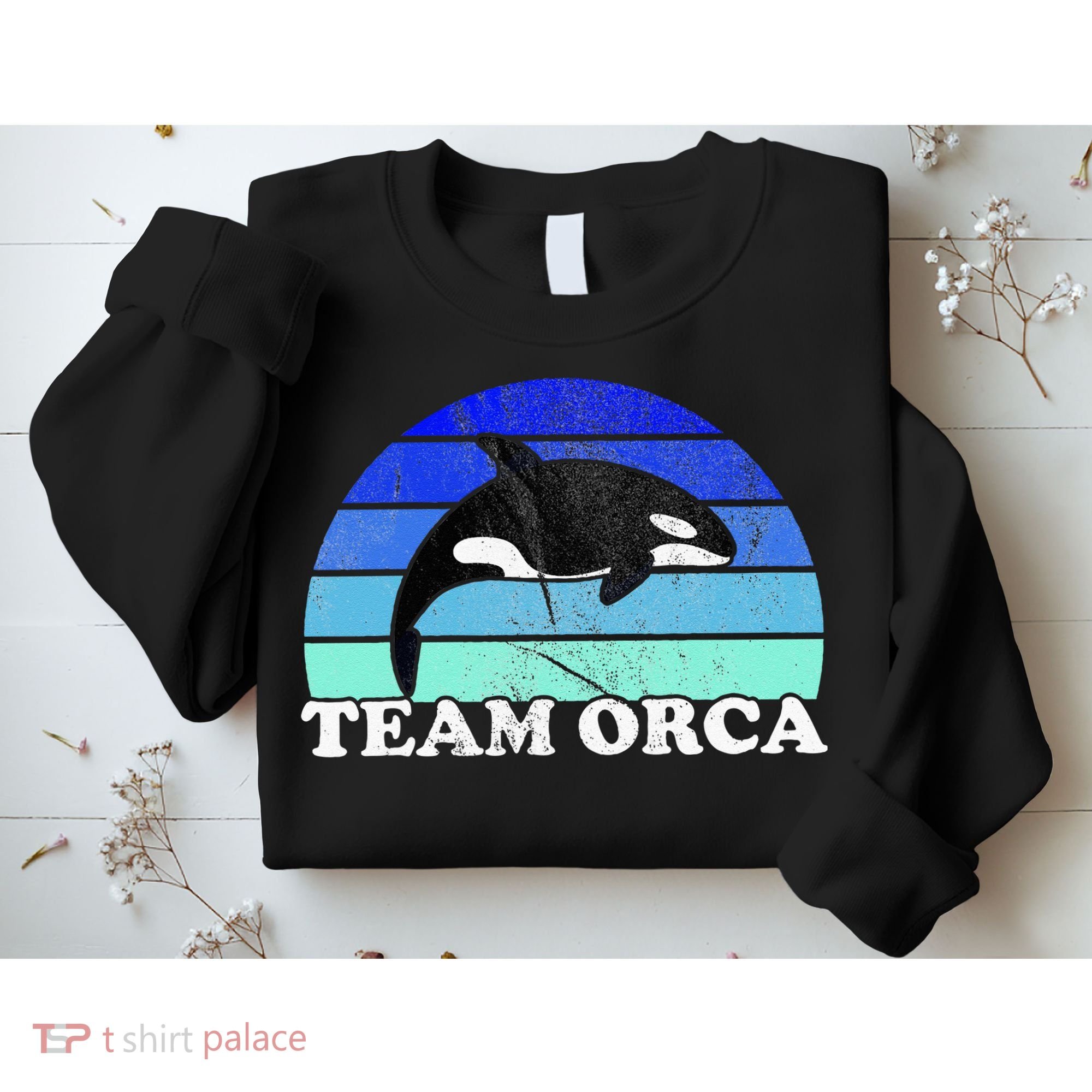 Team Orca Whale Orcas Sea Ocean Retro Sunset Sweatshirt