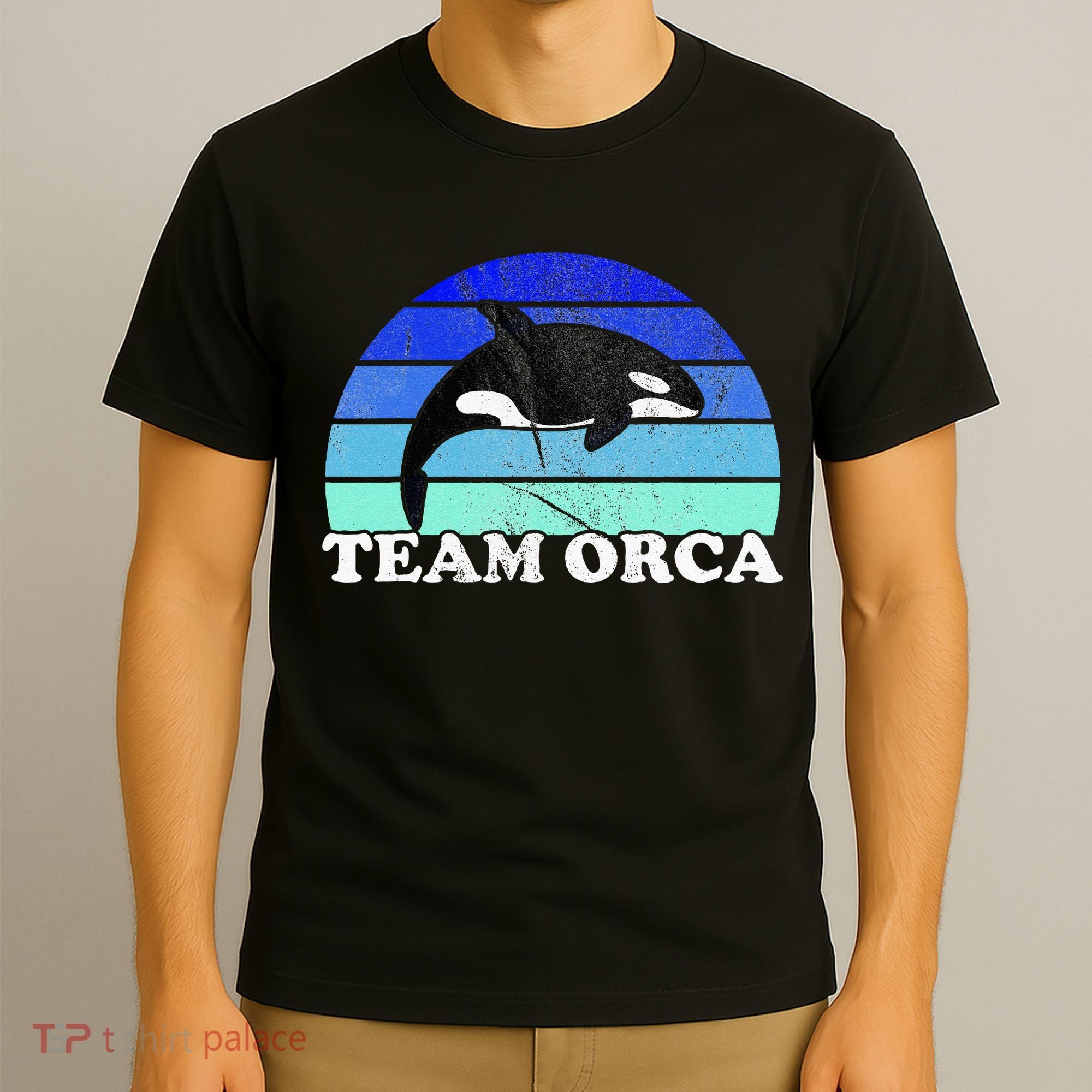 Team Orca Whale Orcas Sea Ocean Retro Sunset T-Shirt
