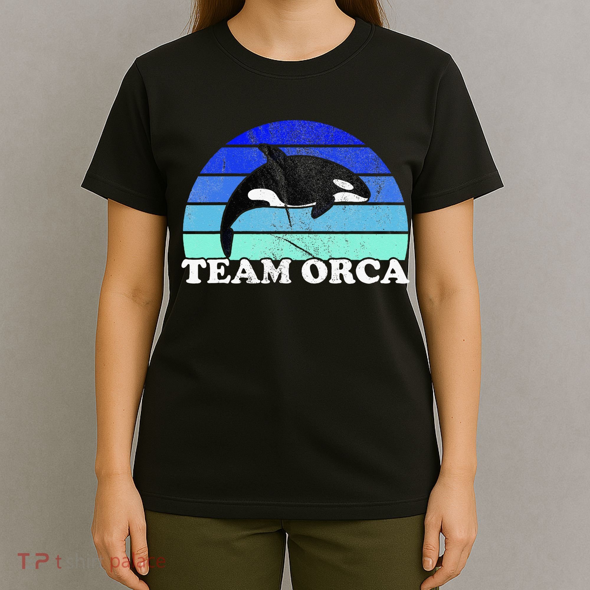 Team Orca Whale Orcas Sea Ocean Retro Sunset T-Shirt